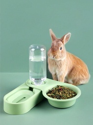 1入組小型/中型寵物自動給水器和食物碗2合1可旋轉牆角碗，帶飲水泉
