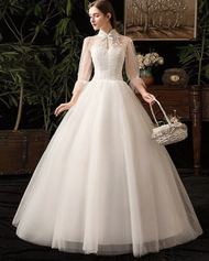 Beautiful Prom Dress Wedding Dress Classic Full Puff Sleeve Bride Ball Gown Princess Vintage Lace We