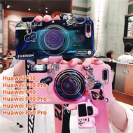 Case For Huawei P30 Huawei P40 Huawei P50 Huawei P50 Pro Huawei P40 Pro Huawei P30 Pro Retro Camera lanyard Casing Grip Stand Holder Silicon Phone Case Cover With Camera Doll