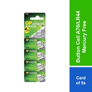 GP Alkaline Button Cell A76/LR44 Mercury Free (Card of 5)