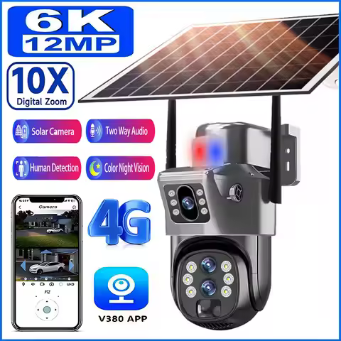 12MP 10X Zoom 4G Sim Solar Camera Dual Screen Surveillance Outdoor 6K Three Lens PTZ Auto Tracking 3