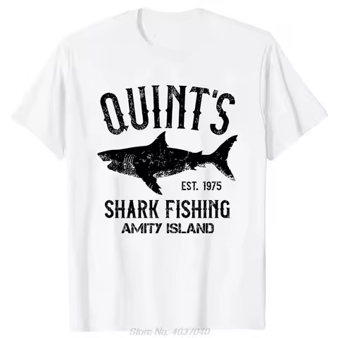 Quints Shark JAWS Amity Island 1975 Navy T-shirt Men Clothing Casual Basic T Shirt Fitness Tshirt Te