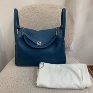 Hermes Lindy30 藍色銀扣 筐R 14年 鴨子藍拼湖水藍 配件：塵袋