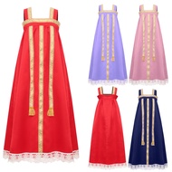 Yeahdor Girls Russian Costume Sleeveless Dress Wide Straps Flower Embroidery Lace Trim Dress Russian
