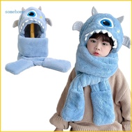 SOME Cartoon Plush Earflap Caps Scarf Mittens Winter Cute Single Eye Alien Shaped Hat Scarf Gloves f