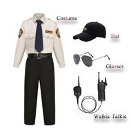 Police Uniform For Kids Boy Policeman Costume Cap Sunglasses Walkie Talkie Set