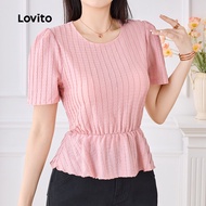 Lovito Casual Blouse Pleated Soft and Comfortable Spring/summer Pink Blouse for Women L138ED565