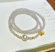 4mm天然和田玉 /和闐玉 煙紫玉 紫玉髓配件珍珠設計多圈手串項鍊s