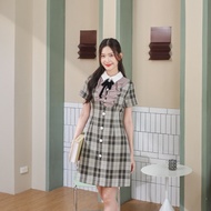 Zaylee Valentina Dress เดรสลายสก๊อตโทนสีเทาเกาหลีน่ารักมาก
