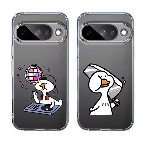 Funny Cute DJ Duck Couple Phone Case For Google Pixel 10 Pro 10A 9 Pro XL Pixel 8 9A 8A 7A 7 6A 6 4A