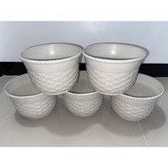 5 pieces BIG rattan design flower pot / white indoor pots for plants 9x6" / round plastic paso
