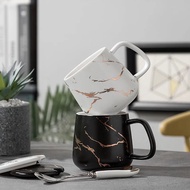 Ceramic Simple Coffee Mug Breakfast Couple Mug with Cover Scoop Office Mug Creative