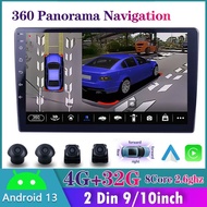 Android Player Car Radio Stereo with 360 camera car system [4G+32G IPS 8 Core ] 2 Din 9/10inch Android 13 Car Radio with WIFI FM GPS DSP Bluetooth