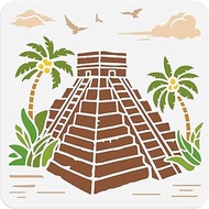 Maya Aztec Pyramid Stencil for Painting, 30 x 30 cm, Reusable Drawing Stencil for Egyptian Pyramids,