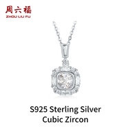 ZHOU LIU FU สายคล้องคอ S925เงินสเตอร์ลิงสีขาวทรงลูกบาศก์เพทายสร้อยคอจี้สี่เหลี่ยมคลาสสิกสำหรับผู้หญิ