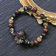 埃及預言石x滿礦黑髮晶x滿礦紅幽靈x黃藍虎眼石x金髮晶黃銅手鍊