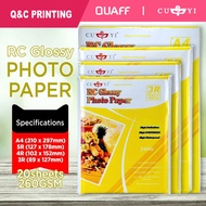 [1 PACK] CUYI RC Glossy Photo Paper 260gsm Resin Coated A4 | 5R | 4R | 3R Size | QNC