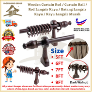 Wooden Curtain Rod / Curtain Rail / Rod Langsir Kayu / Batang Langsir Kayu / Kayu Langsir 4ft 5ft 6ft 7ft 8ft 9ft Murah
