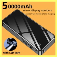 Powerbank 50000 mah Portable Power Bank Mirror Digital Display 2 Output 2 Input LED Light Original