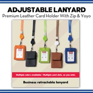 GILDAN Adjustable Badge ID Card Holder With Zip & Yoyo Leather Quality Employee Work Vertical Holder