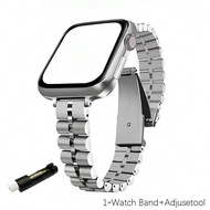 1 Pieces Of Silver Golden Three Solid Stainless Steel Strap Is Compatible With Apple Watchband S10-4