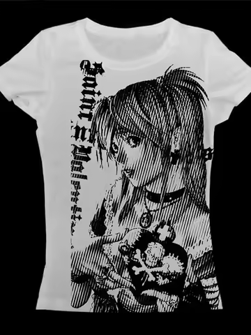 Women's New Y2k Anime Street Wear O-neck 90s Text Printed Top Harajuku Women's Wear Simple Retro Umb