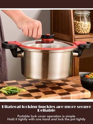 1只不鏽鋼炊具湯鍋,密封防溢,家庭廚房專用,多功能燉鍋,底部加厚且低壓