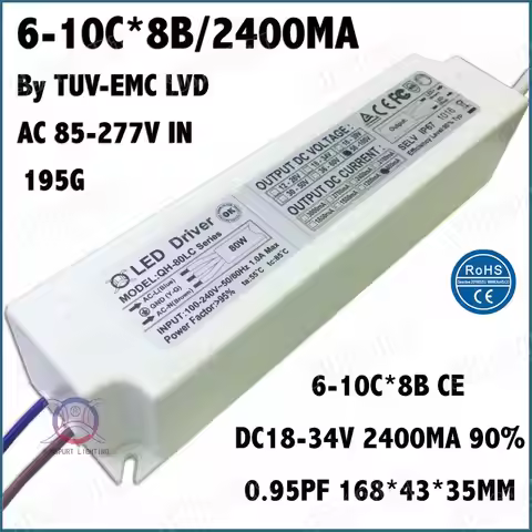 2 Pcs By TUV-EMC LVD 80W AC85-277V LED Driver 6-10Cx8B 2400mA DC18-34V Constant Current LED Power Fo