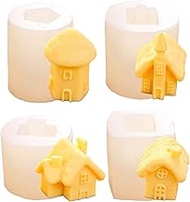 4 Pack Mini House Silicone Mold, Castle Baking Mold for Chocolate Cake Candle Soap Soy Wax DIY Handc