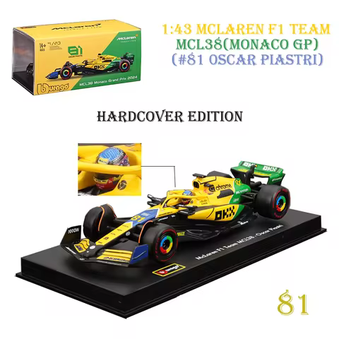 1:43 Bburago Mclaren Mcl38 Monaco Grand Prix F1 2024 F1 Alloy Miniature Diecast Model #4 #81 Lando N