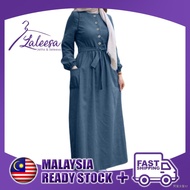 LALEESA LD236206 Casual Denim Belted Dress Muslimah Dress Women Dress Abaya Muslimah Jubah Baju Muslimah Baju Raya 2022