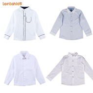 lontakids เสื้อโปโลผ้าฝ้ายแขนยาวสำหรับเด็กผู้ชายเสื้อเบลาส์สีขาวสีน้ำเงินมีกระดุมที่ปลายปกเสื้อใส่ด้