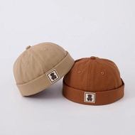 Cute Cartoon Bear Kids Docker Cap Solid Color Boys Girls Brimless Hat Breathable Cotton Children Mel