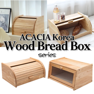 [Acacia Korea] Wood Bread Box with Window ● Roll Top Bread Case ● Gum Tree Wooden Bread Container ● Tabletop Mini Shelf Drawer Organizer ● Food Storage ● Bread Bin ● Rolltop Bread Case ● Table Medicine Storage