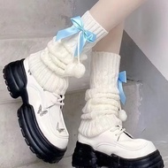 OSIER Knitted Leg Warmers, Fleece Lined Bowknot Pom-pom Leg Warmers, Thermal Lolita Slouchy Leg Warm