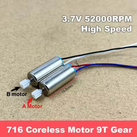 Mini 7mm*16mm 716 Coreless Motor Engine Cooling Hole DC 1.5V-4.2V 3V 3.7V High Speed 9T teeth Plasti