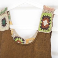 鉤織棉麻洋裝/波希米亞連身裙/花朵洋裝/手工刺繡洋裝-沙漠色花朵