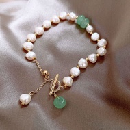 Greenstone Baroque Freshwater Pearl Bracelet ins Niche Design Girlfriends Sisters Bracelet Female Te