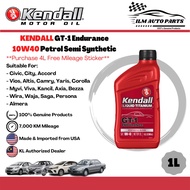 [ILM] KENDALL GT-1 Endurance 10W40 946ML Petrol Semi Synthetic Engine Oil Car Lubricant [Minyak Hitam Enjin Kereta]