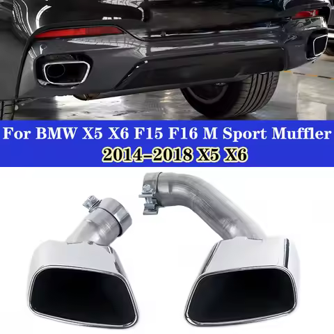 1 pair Left + right For 2014-2018 BMW X5/X6 F15/F16 28i/35i Exhaust Upgrade X5M/X6M Sport Square Bla