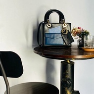 Christian Dior 迪奧 經典Lady Dior限量黑色全皮黛妃包-5格 手提包/肩背包/二用包