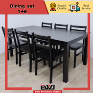 Ready Stock EWJ 1008 Solid Wood Dining Table Chair Set Cappuccino 4 6 8 Seater / Set meja makan kayu Hitam 1+4 1+6 1+8