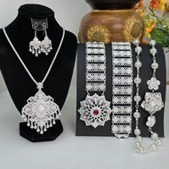 Jewelry Set Thai Costume Accessories Silver Necklace with Earring Wedding Jewellery Set