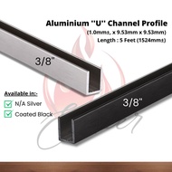 Aluminium U Channel Equal Channel Aluminum Black Coated Silver 5 Feet x (1.0mm±, x 9.53mm x 9.53mm)