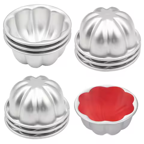 10Pcs/Set 3.7-Inch Pudding Cup Molds Mini Fluted Cake Pans Non-Stick Jelly Molds Fast Heat-Up Alumin