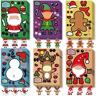 10pcs Christmas Diy Sticker Cute Santa Snowman Face Puzzle Stickers Children Toy Party Gift