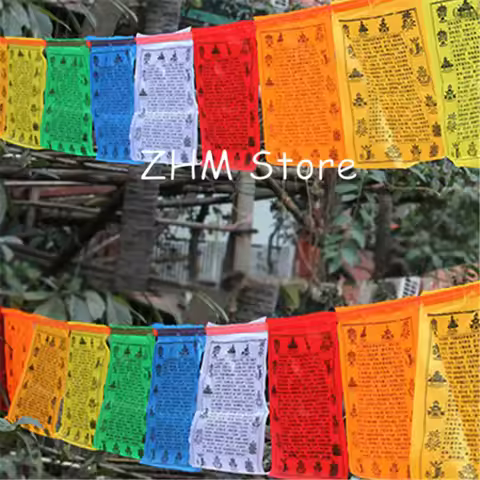 Tibetan Buddhist The Prajna Paramita Sutra prayer flag Silk Colorful Print 6 Meters 21 pcs/string Re