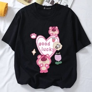 LOTSO BEAR PINK STRAWBERRY BEAR TSHIRT WOMAN T SHIRT BAJU PEREMPUAN WANITA COTTON VIRAL