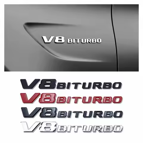 Car Sticker 1pcs ABS V8 BITURBO Letter Logo Side Wing Fender Emblem Badge for C63S C63 E63 CLS63 V8 