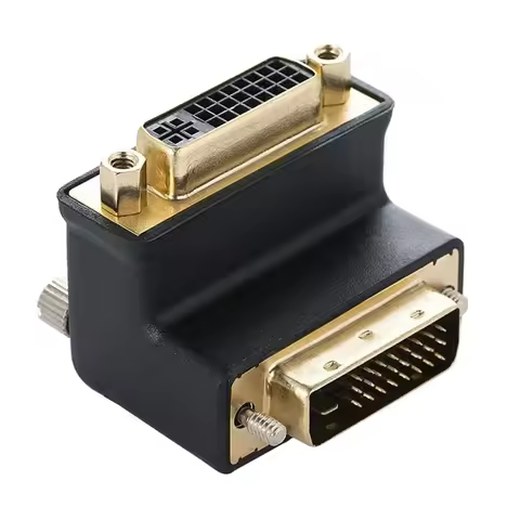 90 Degree Right Angle Elbow Gold 90° DVI 24+5 Male To DVI 24+5 Female Adapter Connector
